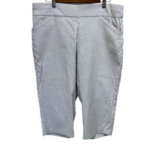 CJ Banks Signature Slimming Blue White Striped Capri Pants Womens 18W  Cropped